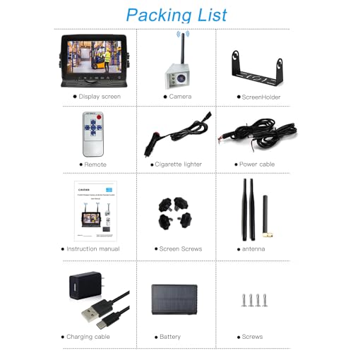 Image of Magnetic Forklift Wireless Backup Cameras with 7 inch Screen Monitor Stable Digital Signal Back Up Camera Wireless with Rear View Camera and Battery Solar Charging