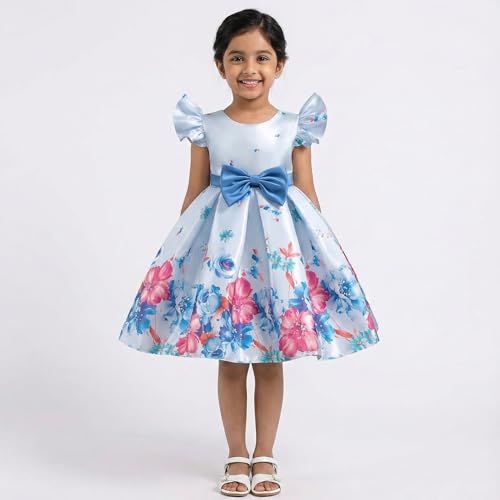 Image of Buy & Try PALLVI Girls' Printed Satin Sleeveless Frock & Dress for Kids | Soft & Comfortable Birthday Outfit for Girls | Stylish Printed Design