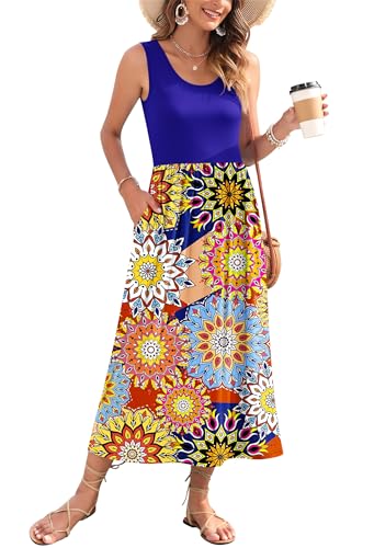 Image of WNEEDU Women's Summer Maxi Dress Casual Sleeveless Sundress