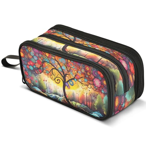 Image of ALAZA Tree of Life Large Pencil Case, Pen Pouch Pencil Bag with 3 Compartments Pen Holder Organizer Stationery Bag