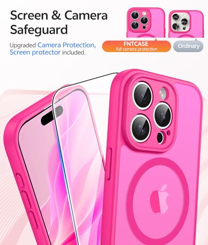 Image of FNTCASE for iPhone 15 Pro Case: [Compatible with Magsafe] Translucent Matte Cases with [Full Camera Protection] [Screen Protector] Military Grade Shockproof Protective Phone Cover - Hot Pink