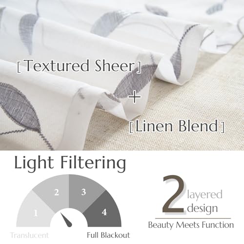 jinchan Sheer Valance for Window Gray Leaf Embroidered 18 Inch 1 Panel - image 3