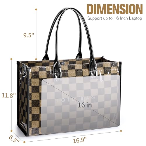 Image of KALIDI PVC Tote Bag Women's Kraft Paper Work Handbags Purses with Top Handle