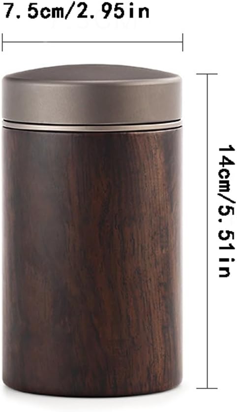 SONGCHAO Sugar Jar Ebony Solid Wood Tea Can, Household Metal Sealed, Portable Travel Storage Tea Canister
