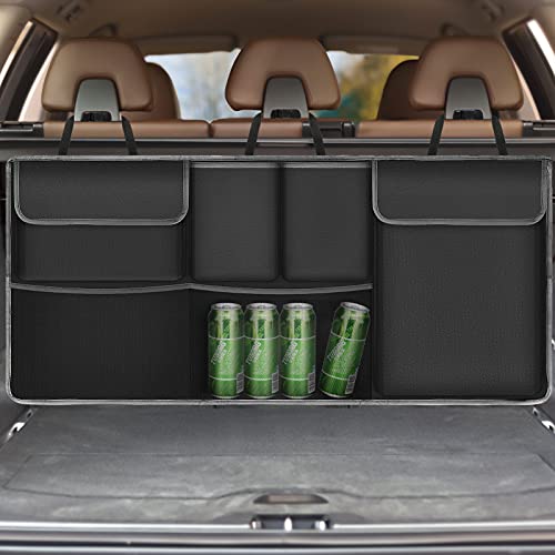 Jhua Car Trunk Organizer Back Seat Organizers and Storage Bag with 6 Large Pockets Foldable Car Storage Trunk Organizer Hanging Trunk Storage Organizer for Car Truck SUV Hanging Organizer, 39.3x17.7''