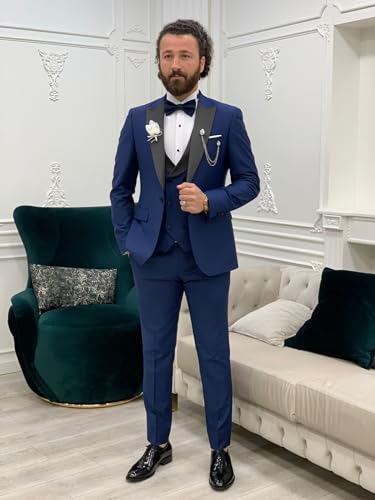 Satin Tuxedo Men's Suit 3 Piece Slim Fit Formal Suits for Men Wedding Prom Jacket Blazer Vest Pants Set3