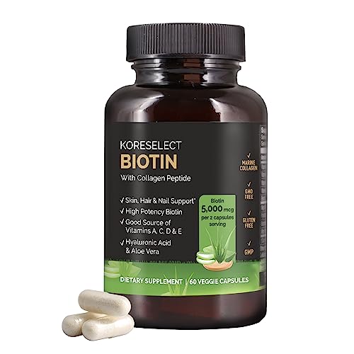 Koreselect Biotin Collagen Capsules 5000Mg, With B7 And Multivitamins, Hyaluronic Acid, Aloe For Men & Women, Hair, Nail, Skin Care, 60 Capsules #TOP4