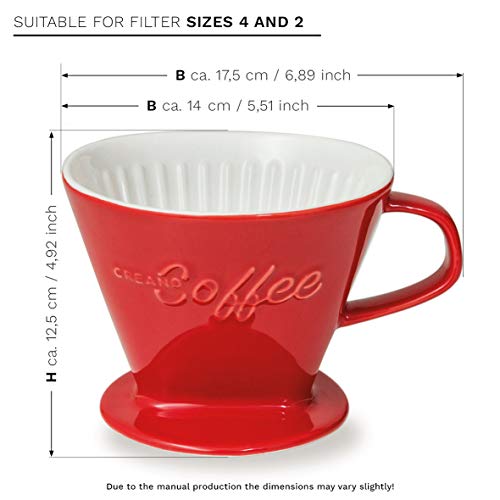 Creano XXL Red Ceramic Pour Over Coffee Dripper - 800gr, 6 Colors