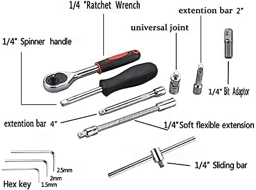 Image of Tool Kit 46 Pcs Household | 1 /4 Drive Socket Screwdriver Wrench Set for Bike, Car Repairs & More Spanner & Socket Set All Size Tool Kit Goti Pana Perfect for DIY Enthusiasts, Black