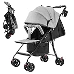 Travel Pram with Adjustable Backrest, Folding Infant Pushchair with Canopy, Storage Basket, Baby Stroller for 0-2 Years Toddlers Up to 10kg (Grey)