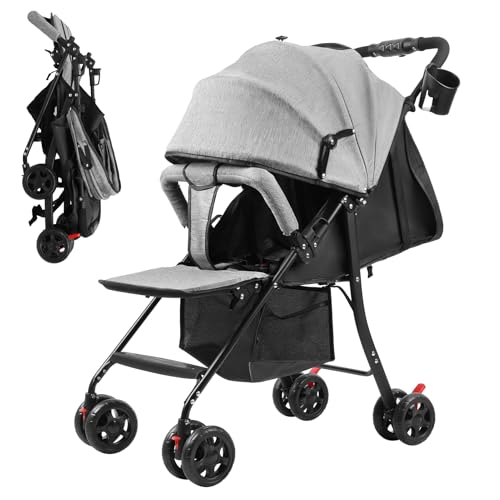 Baby Stroller, Lightweight Stroller for 0-2 Years Toddlers with 5-Point Harness Support 22LBS Load One-Hand Foldable for Toddlers Travel Daily Use