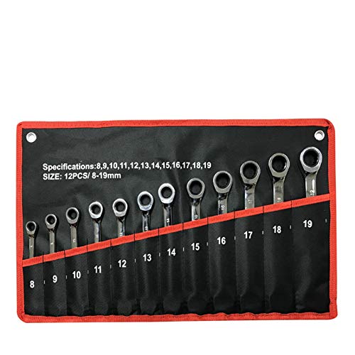 maulschlüssel Set WERA Bügel-Schlüssel-Schlüssel-Satz Ratsche 72 Zähne Auto-Reparatur-Werkzeuge Handwerkzeug Set Keys Ratschenschlüssel Universal-Ratschen-Schraubenschlüssel (Color : Black 12pcs)