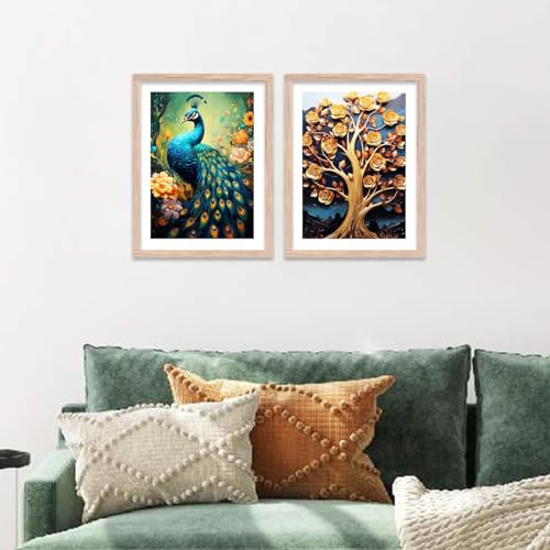 Image of kotart Wood Aesthetic Modern Art Wall Paintings With Frame For Living Room Bedroom Office Wall Decoration - Home Decor Frames Set of 2 (Art 4, 19x25 inch)