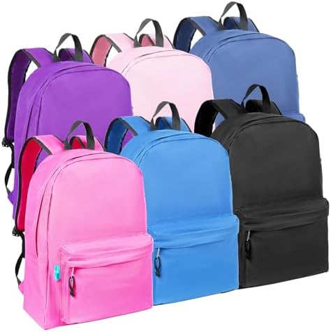 BeigeSwan Wholesale 16.5 Inch Backpacks – Pack of 6 Multicolored Bulk Bags, Assorted Colors - 18.1 H x 13 W x 5.7 D
