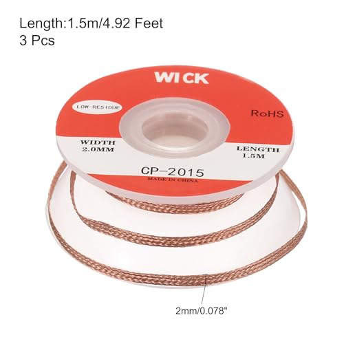 Image of MECCANIXITY Solder Wick Braid No-Clean Desoldering Wick Braid 0.08 Inch Width 5 Feet Length for Remove the Solder Electrical Components 3 Pack