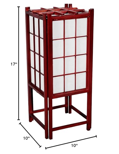 Image of Red Lantern 18 inch Window Pane Shoji Lamp, Rosewood