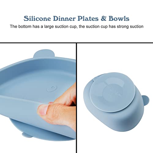 Miniatura 3 de Juego De Plato Y Cuenco De Succión Para Bebé Con Cuchara De Tenedor, Mantel Individual Dividido Antideslizante, Juego De Alimentación De Silicona Sin Bpa Para Bebés Y Niños Pequeños