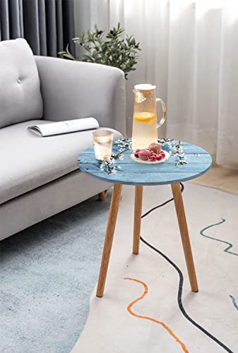 Rustic Round Table Cloth, Branch Blooming Warm Season Flowers On Wooden Fragility Of Spring, Coffee Table Tablecloth Suitable For Living Room, Bedroom, Small Space, Fits 20" Round Table Light Blue #TOP2