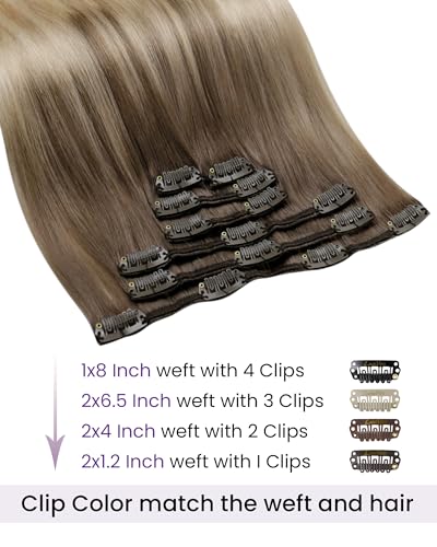 Image of LaaVoo Hair Extensions Clip ins,Flexible Structure for Daily Use | Light Brown Ombre Ash Blonde Mix Platinum Blonde Balayage, 20 Inch 120g 7Pcs, Glueless Design