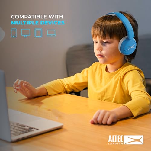 Image of Altec Lansing Kid Safe 2-in-1 Bluetooth and Wired Headphones, Noise Cancelling, Volume Control, Wireless, Foldable Design (Blue)