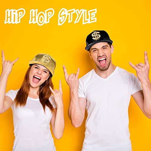 Hip Hop Hat, Funny Hat, Baseball Cap, 3PCS Gold Hat, Gold Rapper Hat, 80s 90s Adjustable Hip Hop Hat, Dollar Sign, Gold Snapback Hat, Leather Brimmed, Unisex Adjustable Outdoor Hat for Women Men