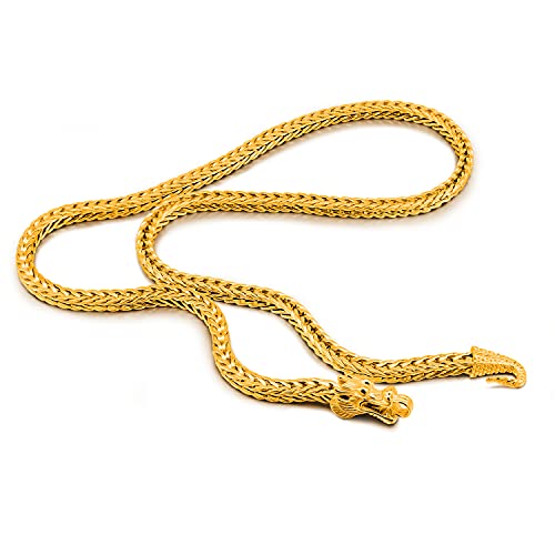 Dankadi Men 925 Sterling Silver Dragon Necklace 24K Gold Plated Vintage 5MM 20 22 24 26 Franco Link Curb Chain Choker Fashion Punk Gold Fine Jewelry Gift (20 inch Golden)