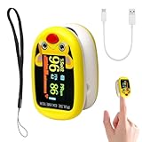 Pulsoximeter Fingeroximeter,Sauerstoffsättigung Messgerät Finger, Blutsauerstoffmessgerät Finger,Pulsoximeter Kinder mit Farbdisplay,gelb Pulsoximeterfür Zuhause, mit Lanyard