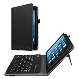 Fintie Folio Keyboard Case for All-New Amazon Fire HD 8 (7th Generation, 2017 Release), Slim Fit PU Leather Stand Cover with All-ABS Hard Material Removable Wireless Bluetooth Keyboard, Black