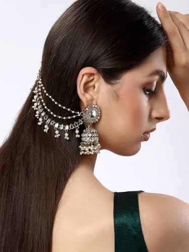 Image of Shining Diva Fashion Earrings for Women Girls Stylish Fancy Traditional Jhumka Jhumki Bahubali Kundan Pearl Ear Chain