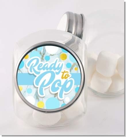 Ready to Pop Baby Shower Stickers | Blue and Faux Gold Polkadot | 48 Stickers - 1.67 Inches Round | Ready to Pop Baby Shower Labels | Baby Shower Stickers for Boys image 2