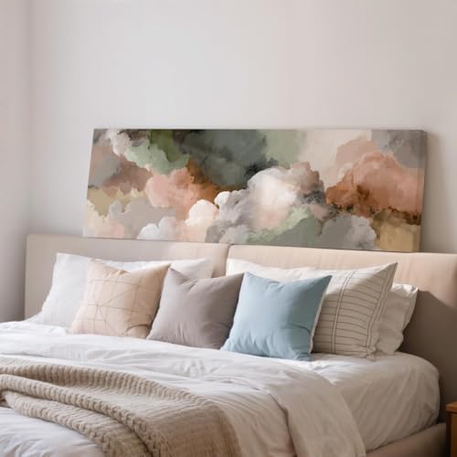 Tableau de nuages pastel 30x90 cm grande toile panoramique encadrée