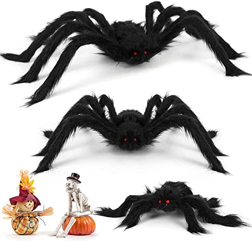 Sanlianzi Araignée d'halloween, Araignée Géante,120cm Decoration Araignée,Araignée Noire Géante,Araignée Poilue,Fausses Araignées pour Jardin Intérieur Extérieurv Cover