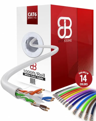 Image of DRIPSTONE CAT6 1000ft Bulk Ethernet Cable 23AWG Solid CCA UTP 0.57mm White
