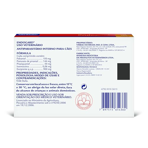 Virbac Endogard Vermífugo para Cães até 10 kg com 6 Comprimidos