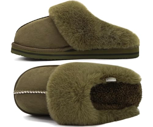 Image of KuaiLu Womens Cozy Memory Foam Slippers Ladies Fuzzy Faux Fur Lined Warm Arch Support House Shoes Slip on Comfy Winter Scuff Indoor Outdoor Rubber Hard Sole