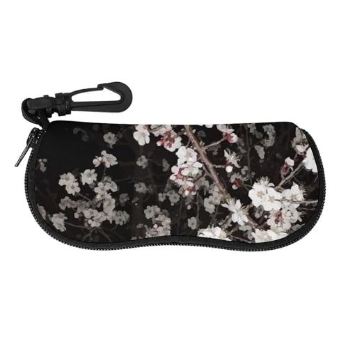 メガネケース メガネポーチ 白い桜 花柄 和柄 黒い背景 ファスナー式 軽量 眼鏡ケース 小物入れ 柔らかい 防滴可能 擦り傷防止 フック付き 持ち運び便利 おしゃれ プレゼント