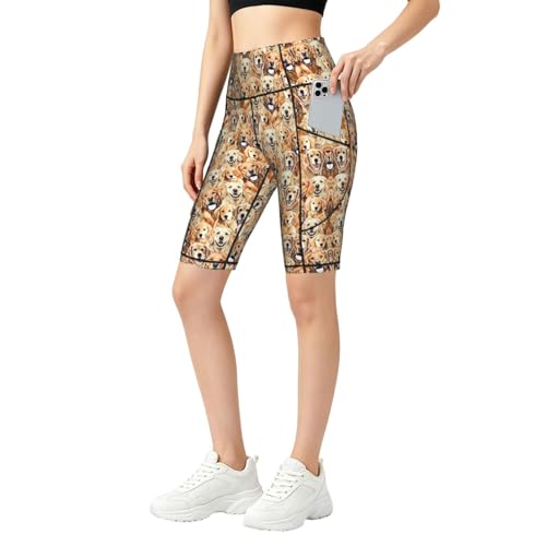 Legging de sport pour femme court taille haute imprimé labrador avec poches