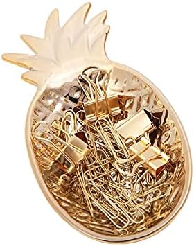 Gold Pineapple Tray Cute Binder Clips Paper Clips Tray Holder Jewelry Tray for Desk Accessories Home Decor