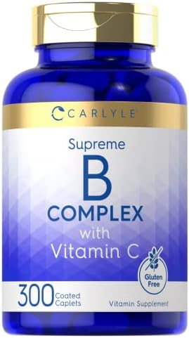 Carlyle Vitamin B Complex with Vitamin C | 300 Caplets | Vegetarian, Non-GMO and Gluten Free Supplement