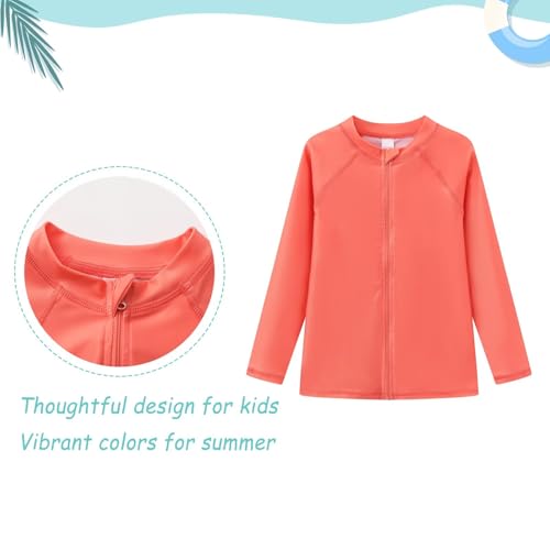 Image of Girls Swim Shirts, Long Sleeve Rash Guard Swimsuits with Full Zipper Sun Protection Bathing Suit Quick Dry Swimwear for Kids