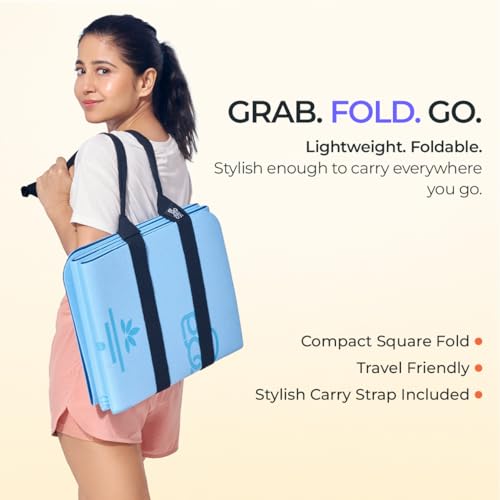 Image of Stoga Origami Foldable 6mm Yoga Mat | Non-Slip | Mat for Men & Women | Lightweight, Sweat-Resistant, Eco-Friendly TPE Mats with Carry Strap | Best Yoga Mat for Home, Travel & Gym (Blue)