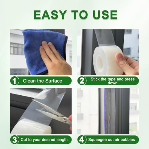 Image of Qoqooice Transparent Window Weather Sealing Tape 2 in x 35 Yards Weather Stripping Residue Free Clear Window Draft Isolation Sealing Film Tape for Windows and Doors Gaps