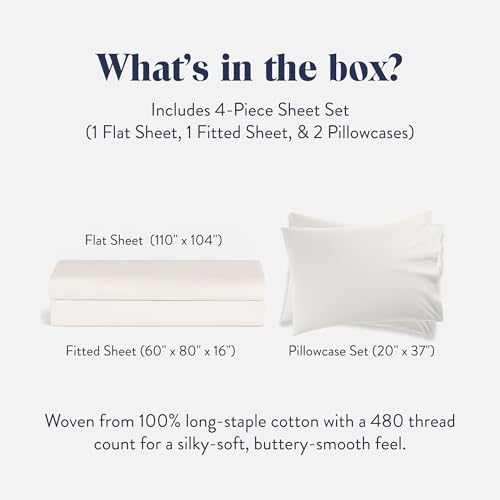 Brooklinen Luxury Sateen 4 Piece Sheet Set - 100% Cotton Bed Sheets, Soft & Durable King Size Sheets Set in Cream, Oeko-TEX Certified Bedding Set, 1 Fitted Sheet, 1 Flat Sheet, 2 Pillowcases
