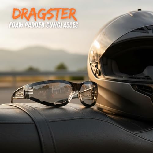 Image of Bikershades Motorcycle Sunglasses Foam Padded with Flame design for Men Women - Free Microfiber Cleaning Case