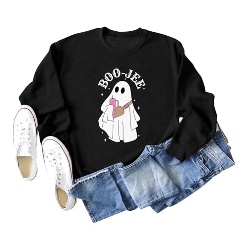 Boo-Jee Halloween Sweatshirt Cute Funny Ghost Pattern Pullover Crew Neck Fall Long Sleeve Shirt Top2