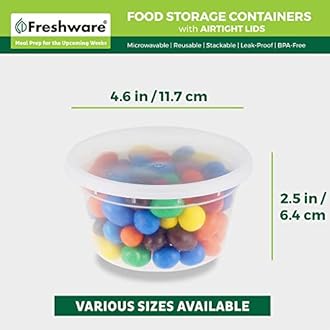 Freshware Food Storage Containers [240 Set] 12 oz Plastic Deli Containers with Lids, Slime, Soup, Meal Prep Containers, BPA Free, Stackable, Leakproof, Microwave, Dishwasher and Freezer Safe
