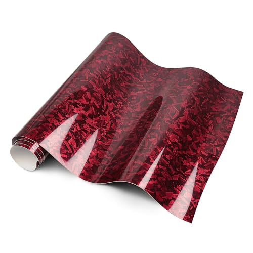 Image of LYPUMSO Forged Carbon Fiber Vinyl Wrap, Gloss Red Car Vinyl Wrap Roll with 2PCS Installation Tool Kits, Self-Adhesive DIY Decal Sticker Film Sheet for Auto Motorcycle with Air Release (1ft x3.5ft)