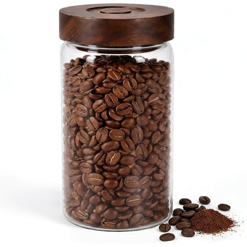Punorric Airtight Coffee Container - Coffee Storage Jar with One-way Valve Airtight Lid | Clear Plastic Kitchen Food Storage Container for Tea Flour Cereal Sugar BPA-Free