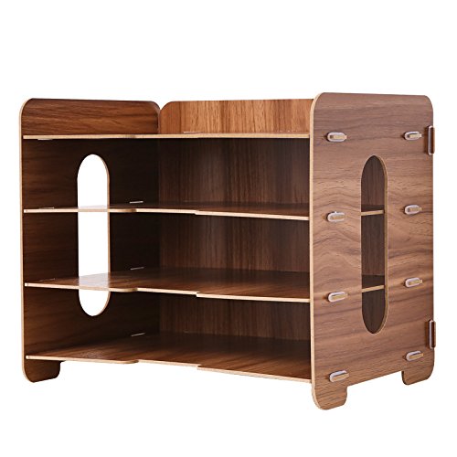 DIY Wall Literature Holder File Holder Scratch-resistant Front-Load Letter Filing Trays Desk Organizer Tray,Office Desk Storage Box Office Supplies Multilayer File Shelf Wooden Stationery Racks,Walnut