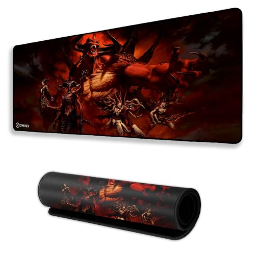 Image of Demon King Gaming Mouse Pad, Large Desk Mat 58.5 x 28 cm, Extended Washable Mousepad, Desk Pad, 2mm Thick Non-Slip Rubber Base, Stitched Edges, Smooth Surface (Multicolour)